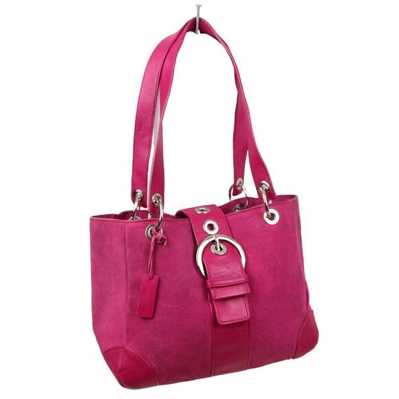 ROOMY BATH & BODY WORKS MAGENTA FAUX LEATHER SUEDE TOTE BOHO SHOULDER BAG PURSE - Picture 1 of 16